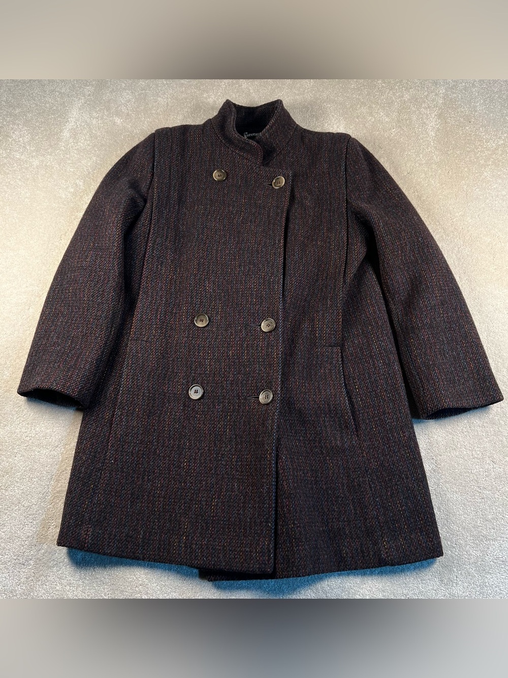 Vintage Wool Coat Pea Coat Gray Tweed Union Made in USA Forecaster Of‎ Boston 6